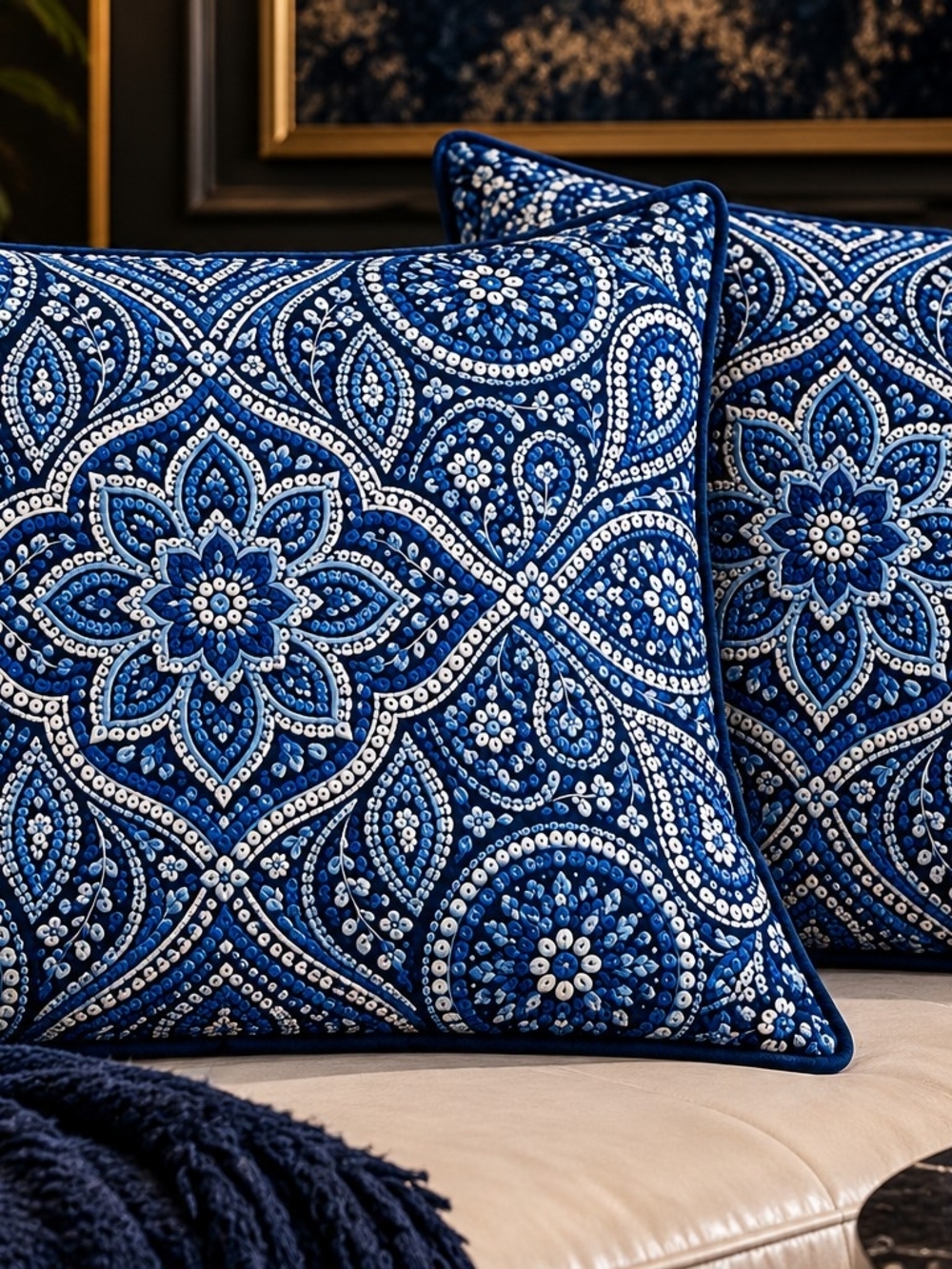 Blue & White Paisley Accent Pillow